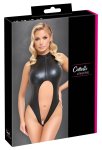 Cottelli Lingerie body czarne matowe z zamkiem, otwarty krój L, wysoki dekolt