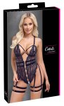 Cottelli Lingerie body koronkowe z paskami do pończoch czarny S, otwarty przód, regulacja