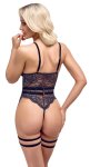 Cottelli Lingerie body koronkowe z paskami do pończoch czarny S, otwarty przód, regulacja