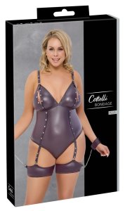 Cottelli Collection Bodysuit Fioletowy Matowy 2XL z Kajdankami, Mankietami i Regulowanymi Paskami