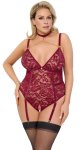 Cottelli CURVES Body Plus Size XL Czerwone Koronkowe z Odpinanymi Łańcuszkami i Bez Krocza