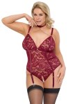 Cottelli CURVES Body Plus Size XL Czerwone Koronkowe z Odpinanymi Łańcuszkami i Bez Krocza