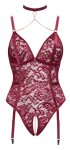 Cottelli CURVES Body Plus Size XL Czerwone Koronkowe z Odpinanymi Łańcuszkami i Bez Krocza