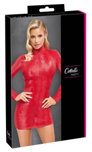 Cottelli PARTY Mini Sukienka Czerwona L Skóra Węża z Długim Rękawem i Zamkiem