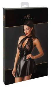 Noir Orgia Exclusive S Czarna Mini Sukienka Bez Pleców z Koronką i Powerwetlook