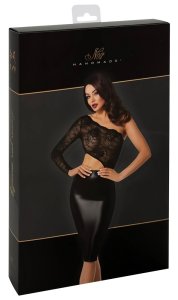 Noir Orgia XL Sukienka Czarna Asymetryczna z Koronkową Górą i Wetlook