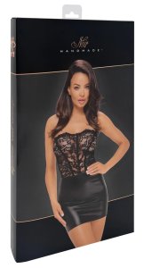 Noir Libido L Czarna Mini Sukienka z Koronką, Powerwetlook i Sznurowaniem Pleców
