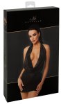 Noir Orgia Luminara Czarna Mini Sukienka M z Dekoltem Waterfall i Srebrzystym Efektem