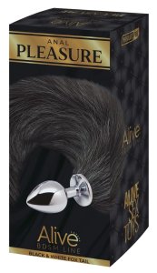 Alive Black & White Fox Tail S anatomiczny korek metalowy z czarno-białym ogonem 37 cm
