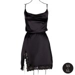 Obsessive Sukienka Silk Black One Size – Krzyżowane Ramiączka, Rozcięcie i Koronka