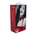 Ouch! Milan Collection obroża z smyczą czarna/czerwona – ekoskóra, regulowana, iryzujące metalowe okucia
