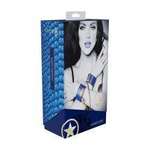 Ouch! Florence Collection wytrzymałe kajdanki z ekoskory niebieskie – regulowane, opalizujące metalowe detale