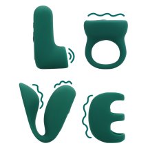 Loving Joy (S)explore Set Green Crystal zestaw intymny 4w1, silikon medyczny, zielony
