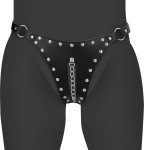 OUCH! Xtreme model PU Leather czarny pas intymny z łańcuszkiem i regulacją, stal nierdzewna