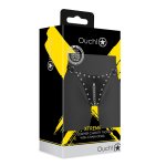 OUCH! Xtreme model PU Leather czarny pas intymny z łańcuszkiem i regulacją, stal nierdzewna