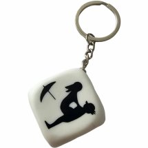 Diablo Picante brelok kostka do gry 30mm biała z napisami, gadżet do kluczy