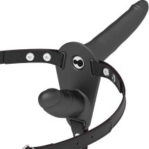 Fetish Submissive Harness Double System Czarny – podwójny moduł wibracyjny, silikon