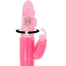 OHMAMA Rotacyjny masażer intymny z motylkowym stymulatorem, różowy 25,5 cm, 4 baterie AAA