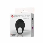 Pretty Love Chester czarny silikonowy pierścień wibrujący z kulką ABS, elastyczny, 7,5 cm