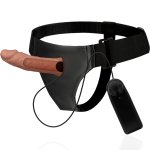 Harness Attraction Benny Hollow System – Zestaw z Wibratorem 15 cm, Pusta Komora, Beżowy