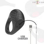 Intense Clover – czarny pierścień wibracyjny, 10 trybów, pilot, USB, silikon medyczny
