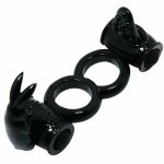 Baile Sweet Ring podwójny system wibracyjny z królikiem, czarny, silikon medyczny, ABS