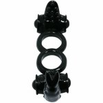 Baile Sweet Ring podwójny system wibracyjny z królikiem, czarny, silikon medyczny, ABS