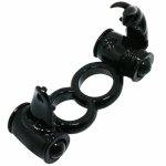 Baile Sweet Ring podwójny system wibracyjny z królikiem, czarny, silikon medyczny, ABS