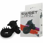 Baile Sweet Ring silikonowy pierścień z systemem wibracji, czarny, nakładka delfin, ABS