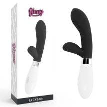 Glossy Jackson Czarny – silikonowy masażer królik, 10 trybów, 12 cm, podwójny napęd