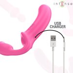 Intense Amy – podwojny model wibrujący 20 cm, rożowy, 10 trybow, pilot, silikon medyczny, USB