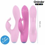 ONINDER Cute Love Bunny – wibrator z podwójną stymulacją, aplikacja, różowy 14,5 cm, silikon medyczny