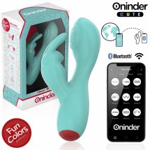 ONINDER Cute Love Bunny – zaawansowana maszyna intymna, tryb stukania, aplikacja, turkusowa, 12,5 cm