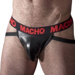 Macho MX25RC Jock S – elastyczny pas męski z czerwonej syntetycznej skóry, kolekcja FETISH
