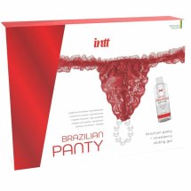 INTT Panty Red czerwone majtki koronkowe z perłami, żel truskawkowy 50 ml, uniwersalny rozmiar