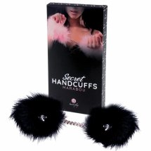 Secret Play Black Feather Cuffs mankiety z syntetycznym piórem, łańcuszek 30cm