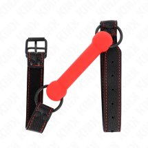 KINK Pasek skórzany z czerwoną kulą, regulacja 41-57 cm, silikonowa kula, czarny pasek