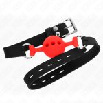 KINK Regulowany silikonowy knebel kulkowy S czerwony, średnica 4 cm, pasek 35-51 cm
