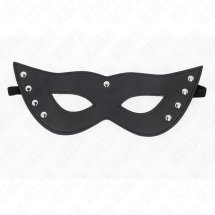 KINK Maska na oczy z nitami, czarna, regulowana 28x8 cm – ekoskóra, 4 metalowe nity