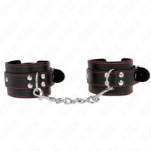 KINK Opaska na Nadgarstki Czarna z Czerwoną Podszewką, Regulowana 20-28 cm, D-Ring