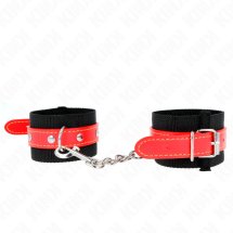 KINK Opaska na Nadgarstki Nylonowa Czarna z Czerwoną Skórą, Regulowana 19-24 cm