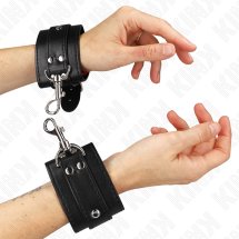 KINK Dungeon Opaski na Nadgarstki Czarne z Regulacją 21-28 cm, Metalowe Pierścienie