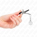 KINK Zaciski metalowe ze szklanym koralikiem srebrne 6 cm – regulowany model