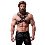 Fetish Submissive Attitude – męska uprząż z eko-skóry z nitami, regulowany system pasków