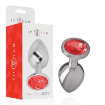 Intense Korek Metalowy Anatomiczny L z czerwonym kryształem, 9 cm, srebrny