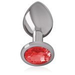 Intense Korek Metalowy Anatomiczny L z czerwonym kryształem, 9 cm, srebrny