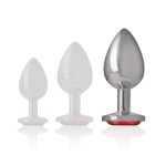 Intense Korek Metalowy Anatomiczny L z czerwonym kryształem, 9 cm, srebrny