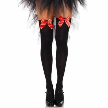 Leg Avenue pończochy nylonowe czarne z czerwoną kokardą, one size, klasyczny design