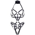 Leg Avenue Harness L – czarne szelki z lakierowanej skóry, rozmiar L, srebrne detale