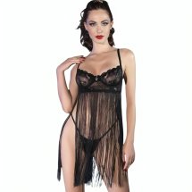 Chilirose CR 4496 Babydoll czarny L/XL z fiszbinami, koronką i ozdobnymi wiązaniami
